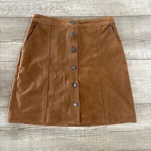 Abercrombie & Fitch Faux Suede Mini Skirt Size XS Brown Y2K Button Front Pockets